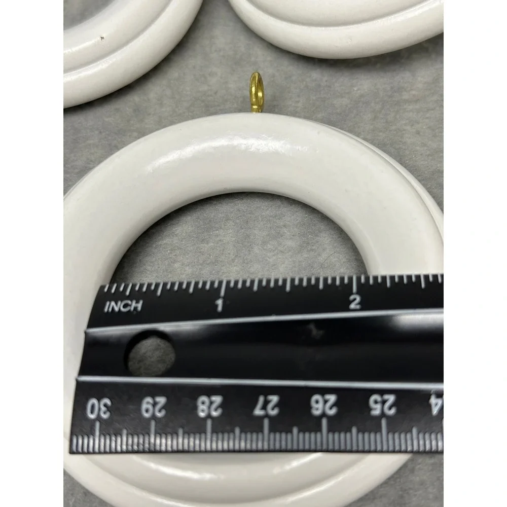 Large Curtain Rings White Wood Set of 14 Round with Brass Eyelets for 2